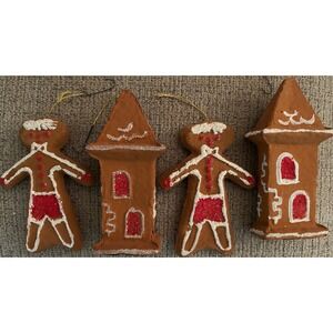 Vintage Gingerbread Men & House Ornaments Christmas Creations Corp 1968 Japan